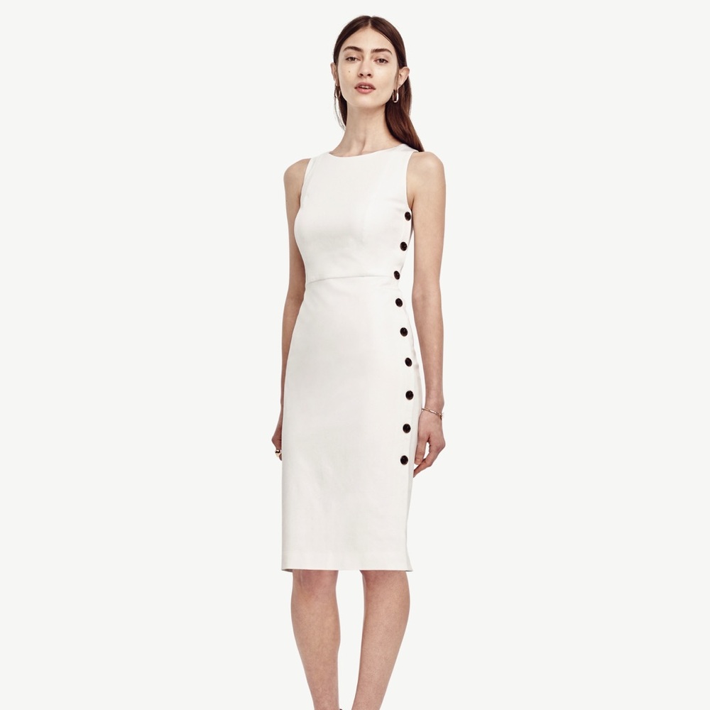 NWT Ann Taylor White Sheath with Side Buttons